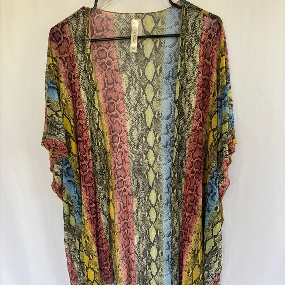 Multicolor snakeskin print sheer short sleeve open front cardigan kimono - Picture 2 of 7